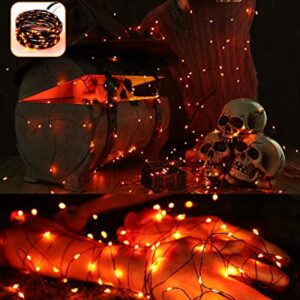 Brizled Orange Lights Halloween, 2 Pack 39.37ft 120 LED Orange Fairy Lights, Solar Powered Halloween Lights 8 Modes, Waterproof Twinkle Halloween Fairy Light for Halloween Party Yard Decor, Black Wire