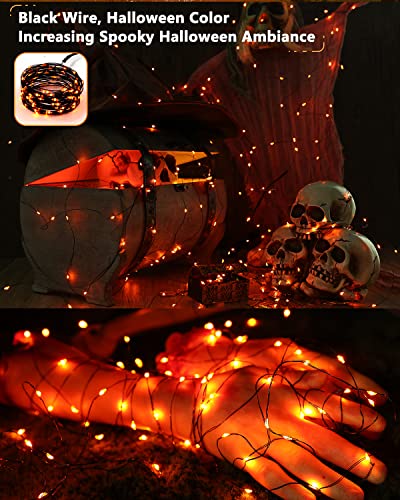 Brizled Orange Lights Halloween, 2 Pack 39.37ft 120 LED Orange Fairy Lights, Solar Powered Halloween Lights 8 Modes, Waterproof Twinkle Halloween Fairy Light for Halloween Party Yard Decor, Black Wire