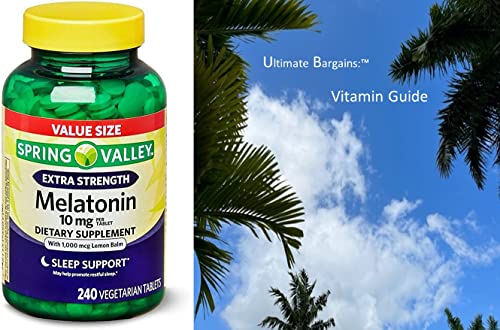 Spring Health Spring Valley Extra Strength Melatonin 10 mg with Lemon Balm, Sleep Support, 240 Tablets + Your Vitamin Guide©