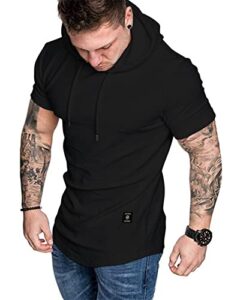 aiyino men's short sleeve athletic hoodies sport sweatshirt solid color fashion pullover m black