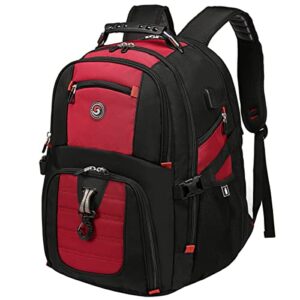 shrradoo extra large 52l travel laptop backpack with usb charging port, college backpack airline approved business work bag fit 17 inch laptops for men women,red