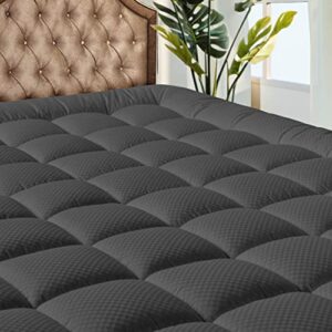 matbeby bedding quilted fitted twin mattress pad cooling breathable fluffy soft mattress pad stretches up to 21 inch deep, twin size, dark grey, mattress topper mattress protector