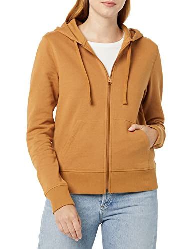 Amazon Essentials Women's French Terry Fleece Full-Zip Hoodie (Available in Plus Size), Dark Camel, Medium