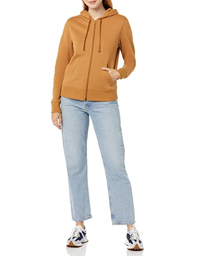 Amazon Essentials Women's French Terry Fleece Full-Zip Hoodie (Available in Plus Size), Dark Camel, Medium