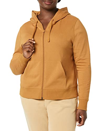 Amazon Essentials Women's French Terry Fleece Full-Zip Hoodie (Available in Plus Size), Dark Camel, Medium