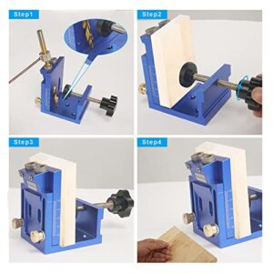 Pocket Hole Screw Jig Kit, HUHOMCO Pocket Hole Drill Guide Jig Set Woodworking Guide Positioner Angle Drill Guide Woodworking Tool Hole Locator Tool for Woodwork, Carpentry (Blue)