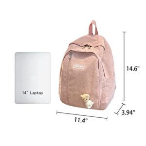 MBVBN Corduroy School Backpack, Casual Travel Laptop Backpack, Cute Student Bookbag for Girls Women, khaki