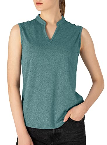 Rdruko Women's Golf Polo Sleeveless Lightweight Quick Dry Workout Tank Tops(Blackish Green, US M)