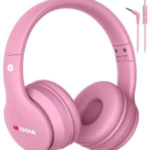 MIDOLA Kids Headphones Wired Over Ear Foldable Kids Volume Limit 85dB /110dB Light Foldable Headset with Inline AUX 3.5mm Mic for Child Boy Girl Travel School Gaming Pad PC Laptop Tablet Pink