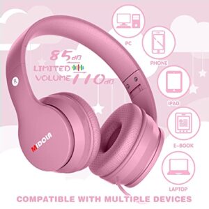 MIDOLA Kids Headphones Wired Over Ear Foldable Kids Volume Limit 85dB /110dB Light Foldable Headset with Inline AUX 3.5mm Mic for Child Boy Girl Travel School Gaming Pad PC Laptop Tablet Pink
