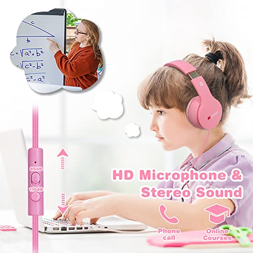 MIDOLA Kids Headphones Wired Over Ear Foldable Kids Volume Limit 85dB /110dB Light Foldable Headset with Inline AUX 3.5mm Mic for Child Boy Girl Travel School Gaming Pad PC Laptop Tablet Pink