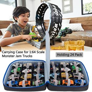 KISLANE Carrying Case for 24 Monster Jam Trucks, Kids Toy Truck Storage Compatible with 24 Monster Jam Trucks, Holding for 1:64 Scale Monster Jam Trucks (No Accessories Included)