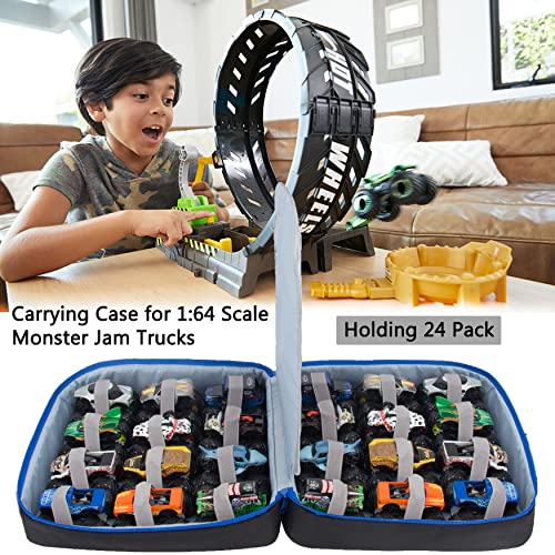 KISLANE Carrying Case for 24 Monster Jam Trucks, Kids Toy Truck Storage Compatible with 24 Monster Jam Trucks, Holding for 1:64 Scale Monster Jam Trucks (No Accessories Included)