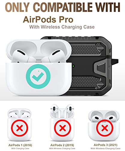 Koaichi Compatible with AirPods Pro(2nd Generation/1st Generation), Full-Body Rugged Hard Shell Protective Case Cover with Keychain Designed for AirPods Pro (2022/2019), Black