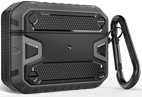 Koaichi Compatible with AirPods Pro(2nd Generation/1st Generation), Full-Body Rugged Hard Shell Protective Case Cover with Keychain Designed for AirPods Pro (2022/2019), Black