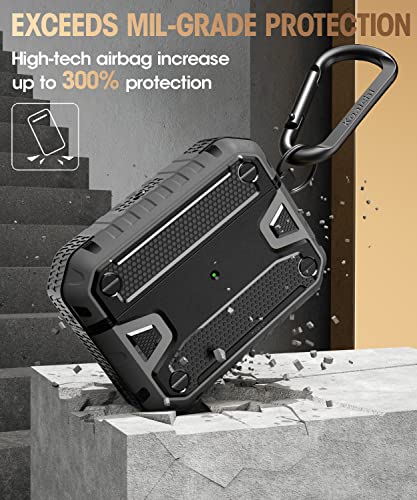 Koaichi Compatible with AirPods Pro(2nd Generation/1st Generation), Full-Body Rugged Hard Shell Protective Case Cover with Keychain Designed for AirPods Pro (2022/2019), Black