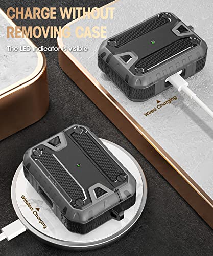 Koaichi Compatible with AirPods Pro(2nd Generation/1st Generation), Full-Body Rugged Hard Shell Protective Case Cover with Keychain Designed for AirPods Pro (2022/2019), Black