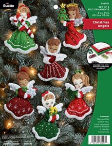 bucilla felt applique 6 piece ornament making kit, christmas angels, perfect for diy arts and crafts, 89493e