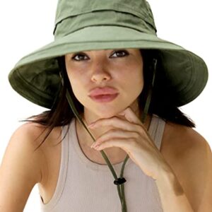 Hatiis Sun Hats for Women Gardening Beach Sun Protection Breathable Cotton Summer Hat with Fold-Up Wide Brim (Green, Medium)