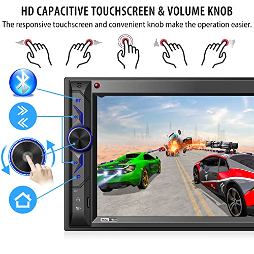 Double Din Car Stereo with Bluetooth: 7inch HD Car Multimedia Receiver – Car Audio MP5 Player | LCD Capacitive Touchscreen | Phonelink | Backup Camera | USB/SD/ AUX Input | AM FM Car Radio | SWC