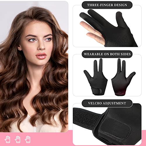 Heat Resistant Gloves for Hair Styling 2 Pcs Curling Wand Glove 3 Finger Barber Glove Reusable Hair Dye Heat Protector Glove (Black)