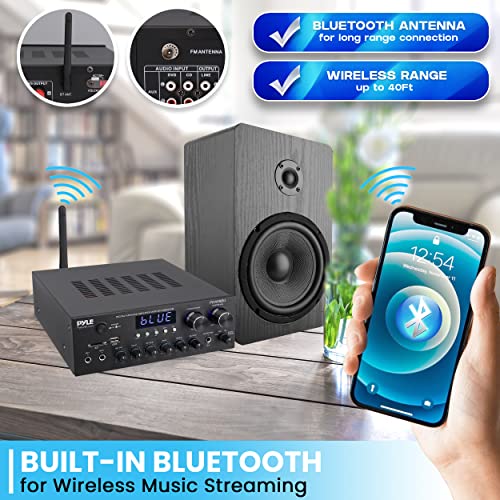 Pyle Bluetooth Home Audio Amplifier Receiver Stereo 300W Dual Channel Sound Audio System w/MP3, USB, SD, AUX, RCA, MIC, Headphone, FM, LED, Reverb Delay, for Home Theater Speakers, Studio - PDA69BU