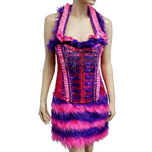 Alice in Wonderland Cheshire Cat Fur Rave Corset Costume