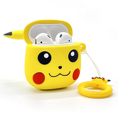 SGCOOG Cute 3D Cartoon Case for AirPods 1/2 (2016/2019 Release) Shockproof Protective Skin Accessories Silicone Cases Cover for AirPods 1&2 (Pika-Yellow-Chu)