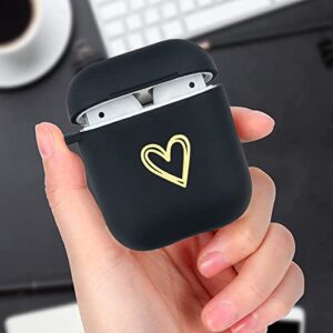 Wonjury AirPods Case Soft TPU Gold Heart Pattern Cute with Keychain Shockproof Cover Case for Girls Woman Apple Airpods 2 &1 - Black