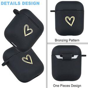 Wonjury AirPods Case Soft TPU Gold Heart Pattern Cute with Keychain Shockproof Cover Case for Girls Woman Apple Airpods 2 &1 - Black