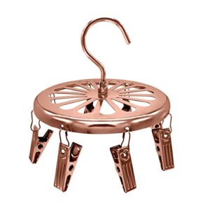 drying rack portable laundry clothes hanger golden stainless steel round hanging with 8 clips for drying socks, hat, pants, baby clothes, bras, masks, underwear, scarf, gloves hanger -rose gold