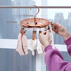 Drying Rack Portable Laundry Clothes Hanger Golden Stainless Steel Round Hanging with 8 Clips for Drying Socks, Hat, Pants, Baby Clothes, Bras, Masks, Underwear, Scarf, Gloves Hanger -Rose Gold