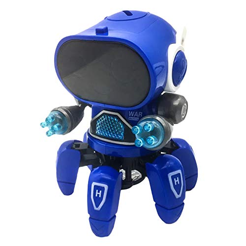 ONWRACE Cute 6-Claws Colorful LED Light Music Dancing Mini Electric Robot Kids Toy Blue