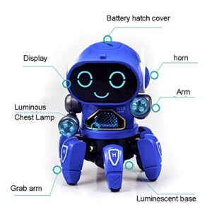 ONWRACE Cute 6-Claws Colorful LED Light Music Dancing Mini Electric Robot Kids Toy Blue