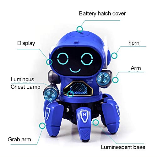 ONWRACE Cute 6-Claws Colorful LED Light Music Dancing Mini Electric Robot Kids Toy Blue