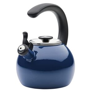 circulon enamel on steel whistling teakettle/teapot with flip-up spout, 2 quart - navy