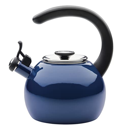 Circulon Enamel on Steel Whistling Teakettle/Teapot With Flip-Up Spout, 2 Quart - Navy