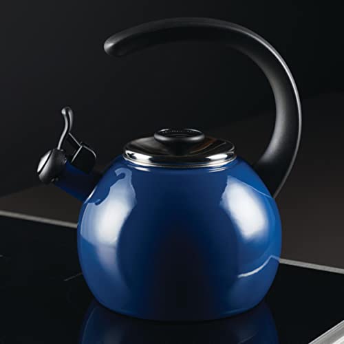 Circulon Enamel on Steel Whistling Teakettle/Teapot With Flip-Up Spout, 2 Quart - Navy