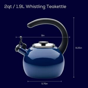 Circulon Enamel on Steel Whistling Teakettle/Teapot With Flip-Up Spout, 2 Quart - Navy