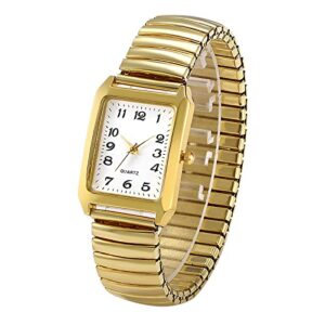 jewelrywe women's ultra thin easy reader watch with elastic strap, golden/silver square watch, for valentine's day