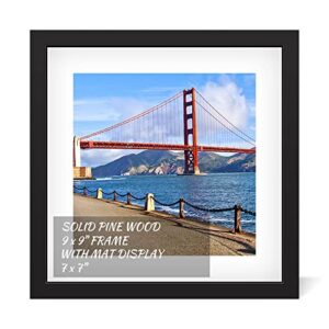 9x9 inch wood picture frame for wall hanging or tabletop square photo frames with 1 mats display 7x7 inch for baby scan,poster,walls decoration,anniversary,wedding,christmas,diamond painting(black)