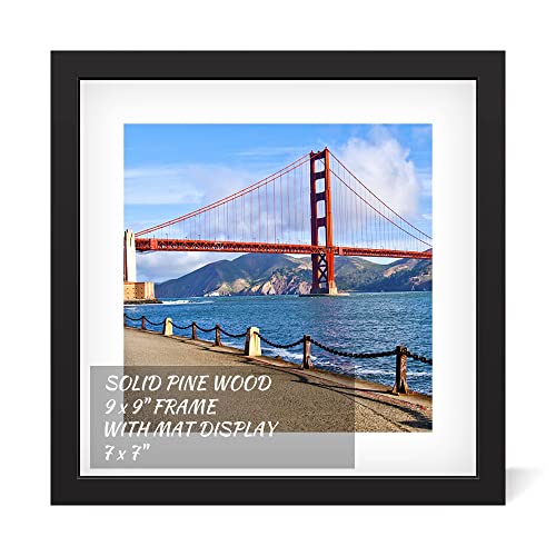 9x9 inch Wood Picture Frame for Wall Hanging or Tabletop Square Photo Frames with 1 Mats Display 7x7 inch for Baby Scan,Poster,Walls Decoration,Anniversary,Wedding,Christmas,Diamond Painting(Black)