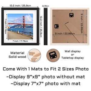 9x9 inch Wood Picture Frame for Wall Hanging or Tabletop Square Photo Frames with 1 Mats Display 7x7 inch for Baby Scan,Poster,Walls Decoration,Anniversary,Wedding,Christmas,Diamond Painting(Black)