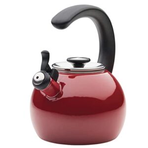 circulon enamel on steel whistling teakettle/teapot with flip-up spout, 2 quart - red