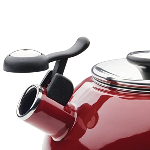 Circulon Enamel on Steel Whistling Teakettle/Teapot With Flip-Up Spout, 2 Quart - Red