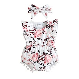 hascloth newborn baby girl romper infant tassel bodysuit floral dress shorts jumpsuit ruffle sleeveless summer clothes outfit set brown 0-3 months