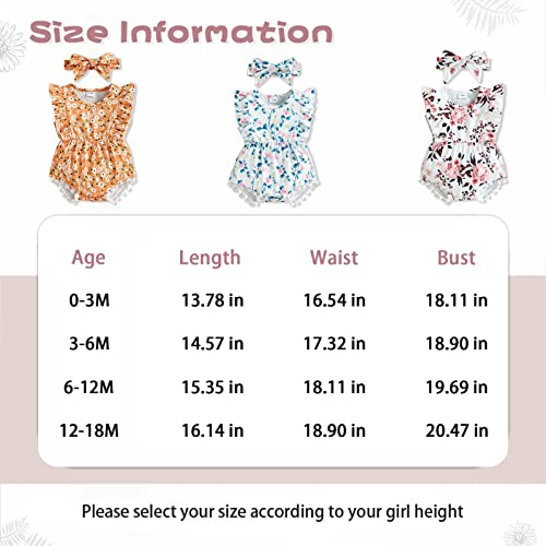 Hascloth Newborn Baby Girl Romper Infant Tassel Bodysuit Floral Dress Shorts Jumpsuit Ruffle Sleeveless Summer Clothes Outfit Set Brown 0-3 Months