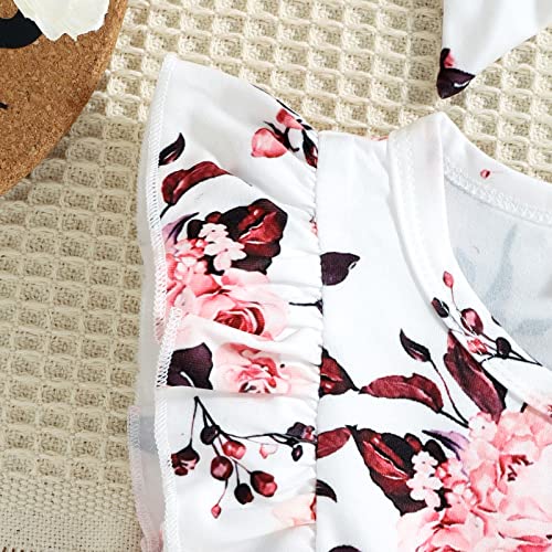 Hascloth Newborn Baby Girl Romper Infant Tassel Bodysuit Floral Dress Shorts Jumpsuit Ruffle Sleeveless Summer Clothes Outfit Set Brown 0-3 Months