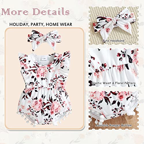 Hascloth Newborn Baby Girl Romper Infant Tassel Bodysuit Floral Dress Shorts Jumpsuit Ruffle Sleeveless Summer Clothes Outfit Set Brown 0-3 Months