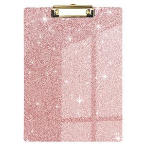waveyu acrylic clipboard, glitter pink clipboard for women girls, stardard letter size clipboard with low profile gold clip designed for classroom school and office use, a4 size 12.5" x 9", rose gold